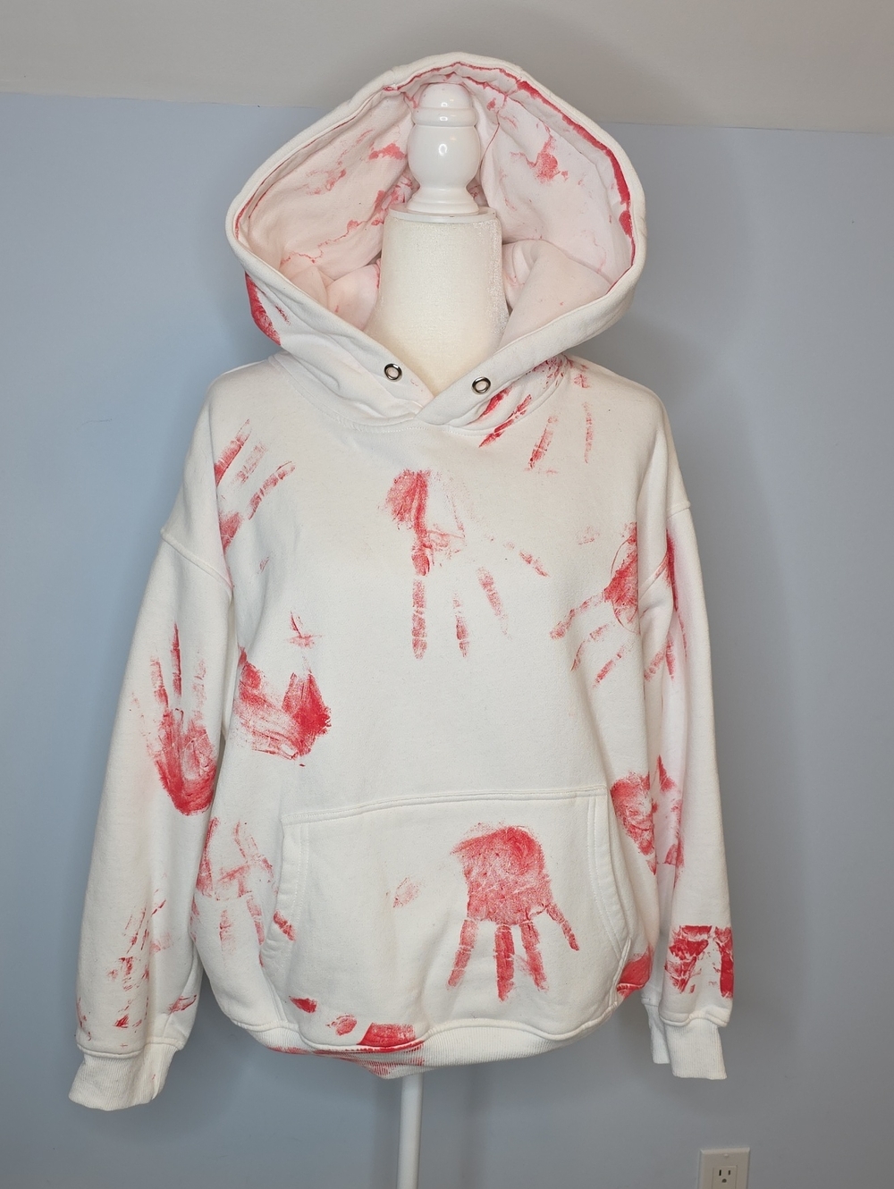 DIY Hoodie With Red Hand Prints